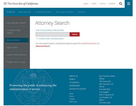 For more search options, including the ability to search for certified specialists or other practice characteristics, try Advanced Search. . Wwwcalbarcagov attorney search